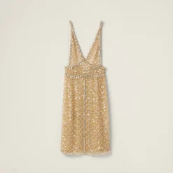 Sand Beige Embroidered Organza Dress | Miu Miu