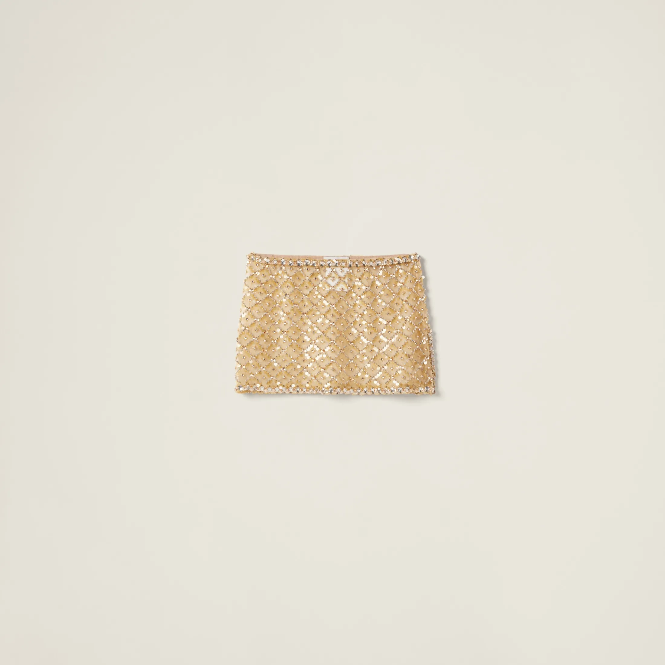 Sand Beige Embroidered Organza Miniskirt | Miu Miu