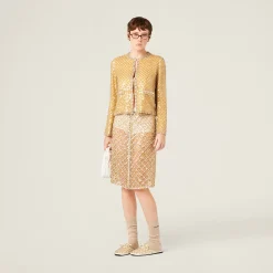 Sand Beige Embroidered Organza Skirt | Miu Miu