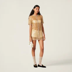 Sand Beige Embroidered Organza Mini-dress | Miu Miu