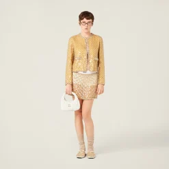 Sand Beige Embroidered Organza Miniskirt | Miu Miu