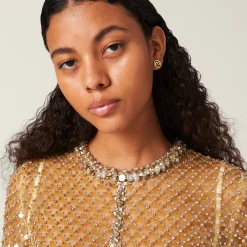 Sand Beige Embroidered Organza Mini-dress | Miu Miu