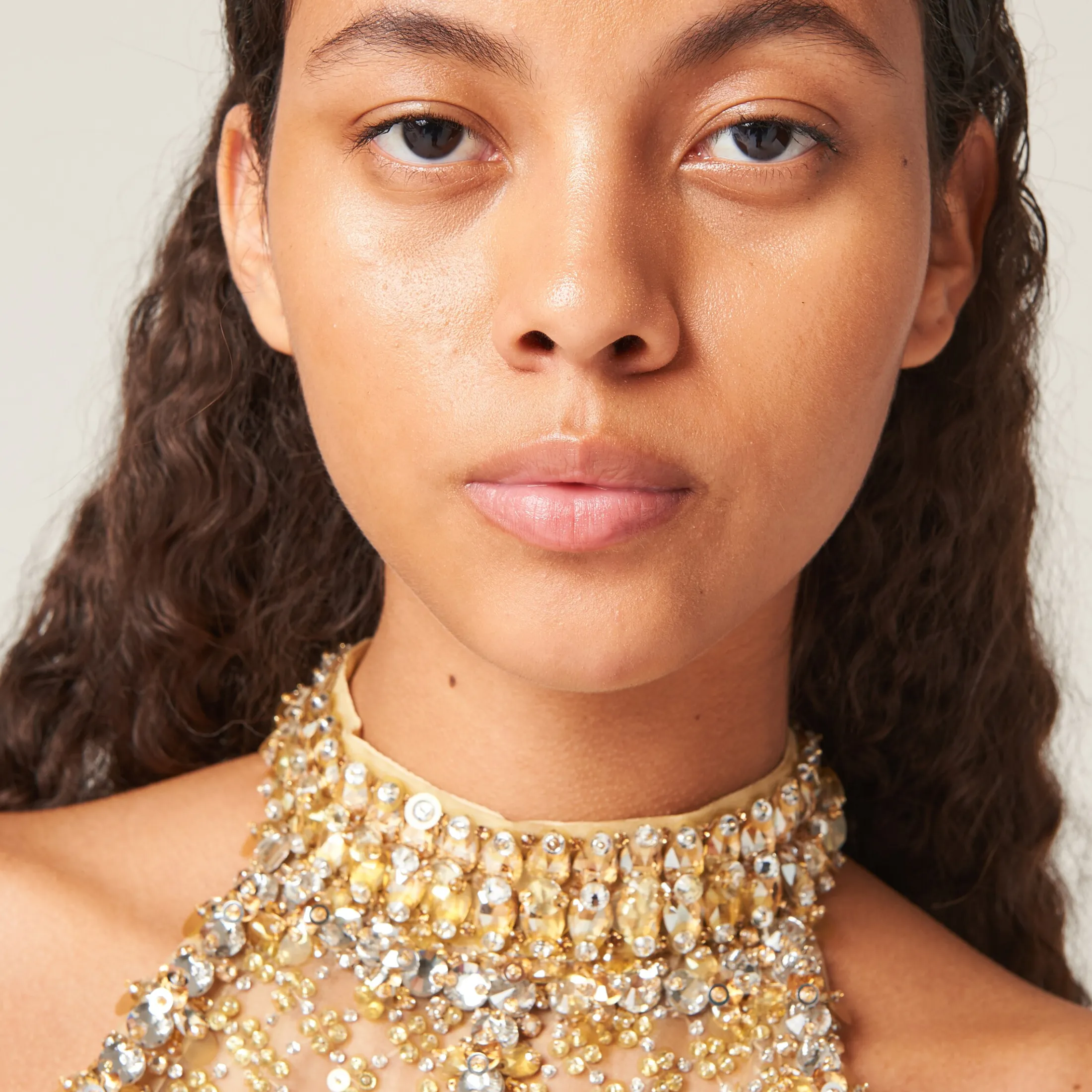 Sand Beige Embroidered Organza Halter Top | Miu Miu