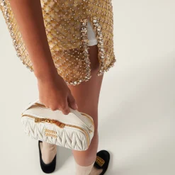 Sand Beige Embroidered Organza Mini-dress | Miu Miu