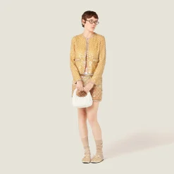 Sand Beige Embroidered Single-breasted Organza Jacket | Miu Miu
