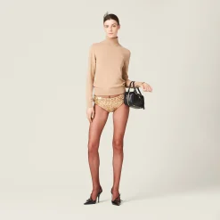 Sand Beige Embroidered Silk And Wool Panties | Miu Miu