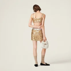 Sand Beige Embroidered Silk And Wool Top | Miu Miu