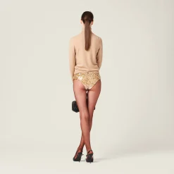 Sand Beige Embroidered Silk And Wool Panties | Miu Miu