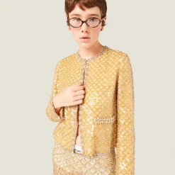 Sand Beige Embroidered Single-breasted Organza Jacket | Miu Miu