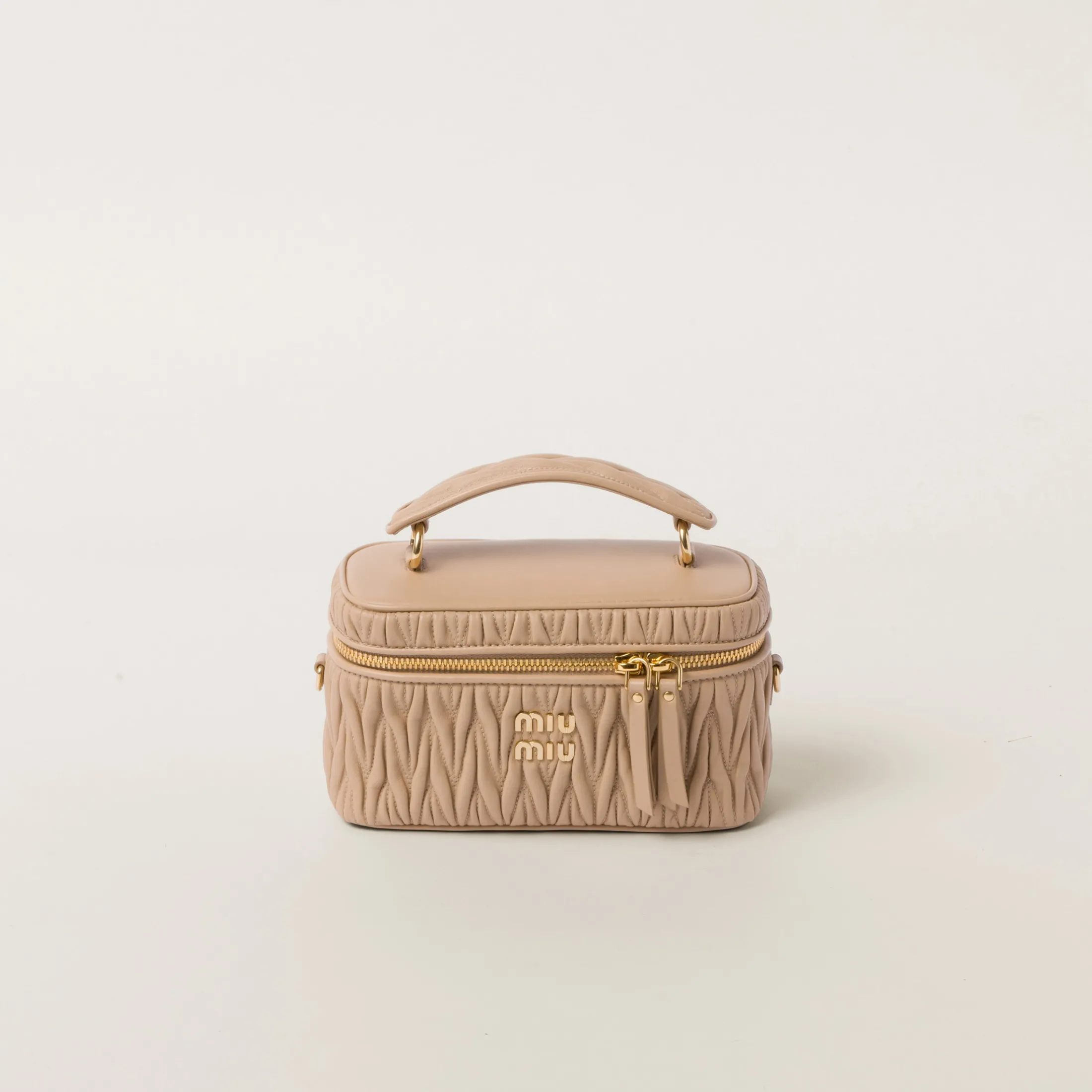 Sand Beige Matelassé Nappa Leather Shoulder Bag | Miu Miu