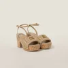 Sand Beige Matelassé Nappa Leather Cork Heel Sandals | Miu Miu