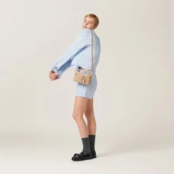 Sand Beige Matelassé Nappa Leather Shoulder Bag | Miu Miu