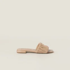 Sand Beige Matelassé Nappa Leather Slides | Miu Miu
