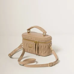 Sand Beige Matelassé Nappa Leather Shoulder Bag | Miu Miu