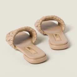 Sand Beige Matelassé Nappa Leather Slides | Miu Miu