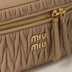 Sand Beige Matelassé Nappa Leather Shoulder Bag | Miu Miu