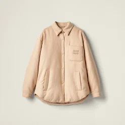 Sand Beige Medium-weight Velour Down Jacket | Miu Miu