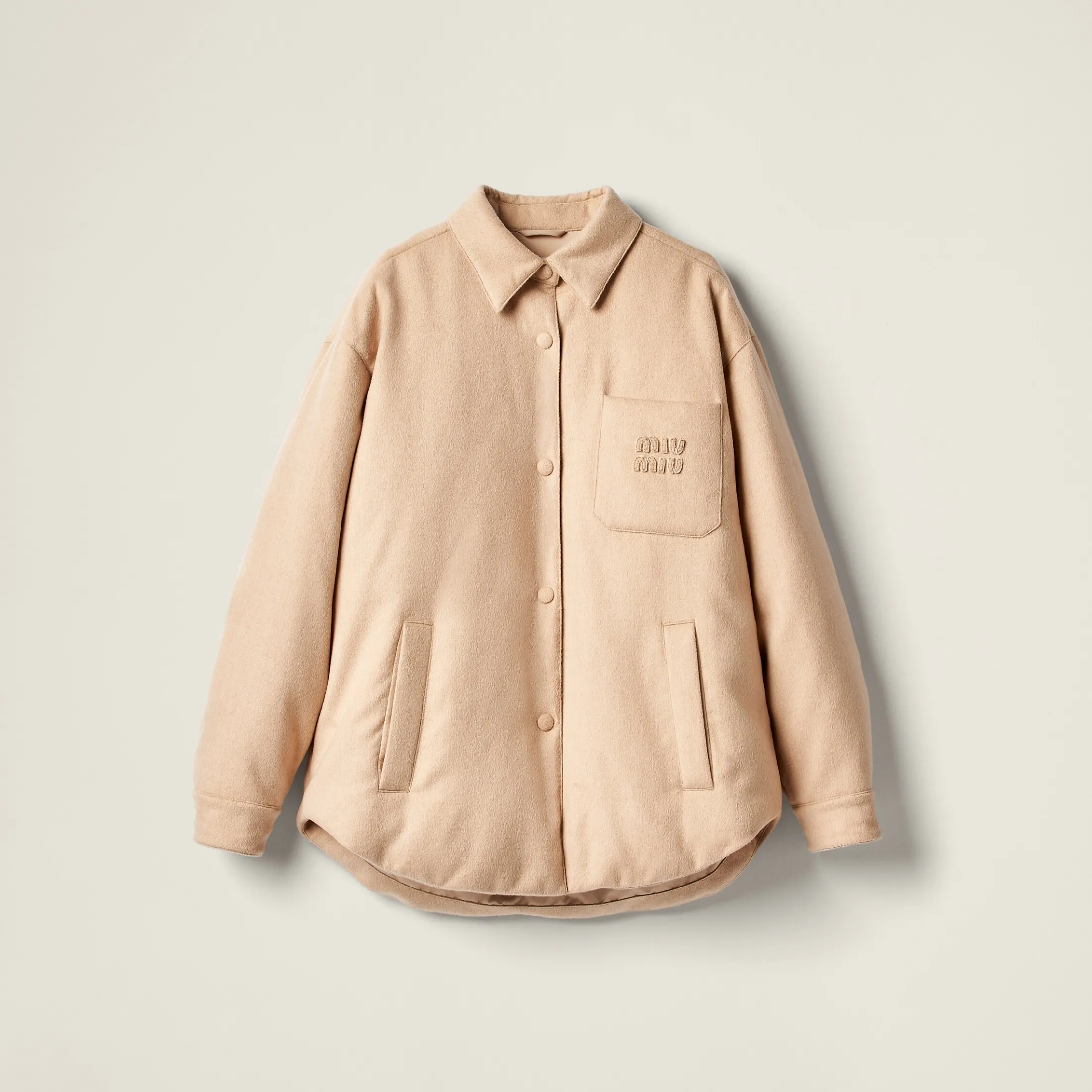 Sand Beige Medium-weight Velour Down Jacket | Miu Miu