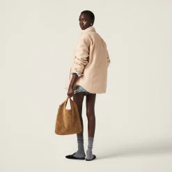 Sand Beige Medium-weight Velour Down Jacket | Miu Miu