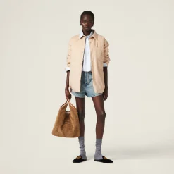 Sand Beige Medium-weight Velour Down Jacket | Miu Miu