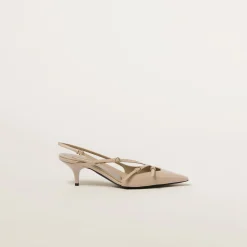 Sand Beige Patent Leather Slingbacks With Buckles | Miu Miu
