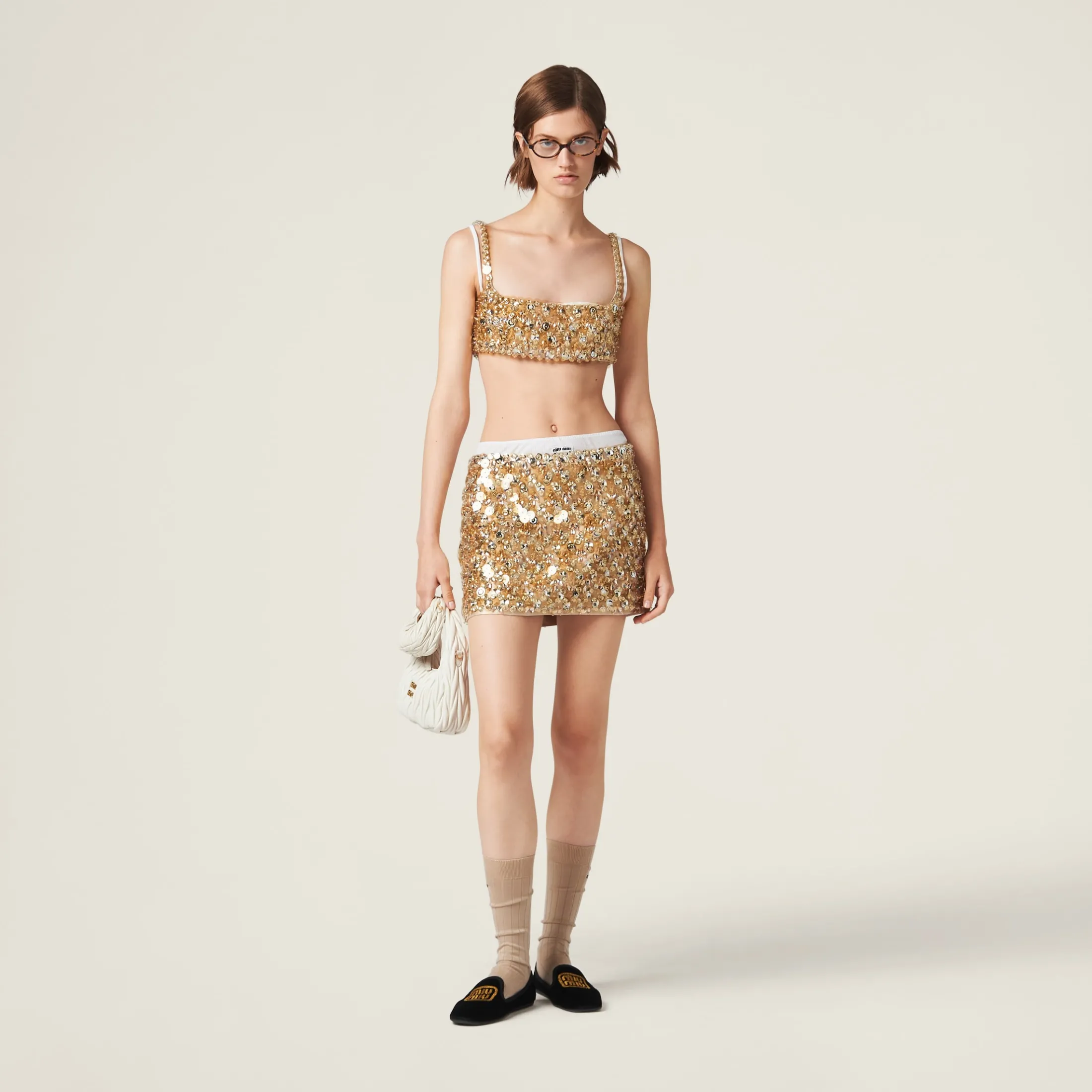 Sand Beige Silk And Wool Miniskirt | Miu Miu