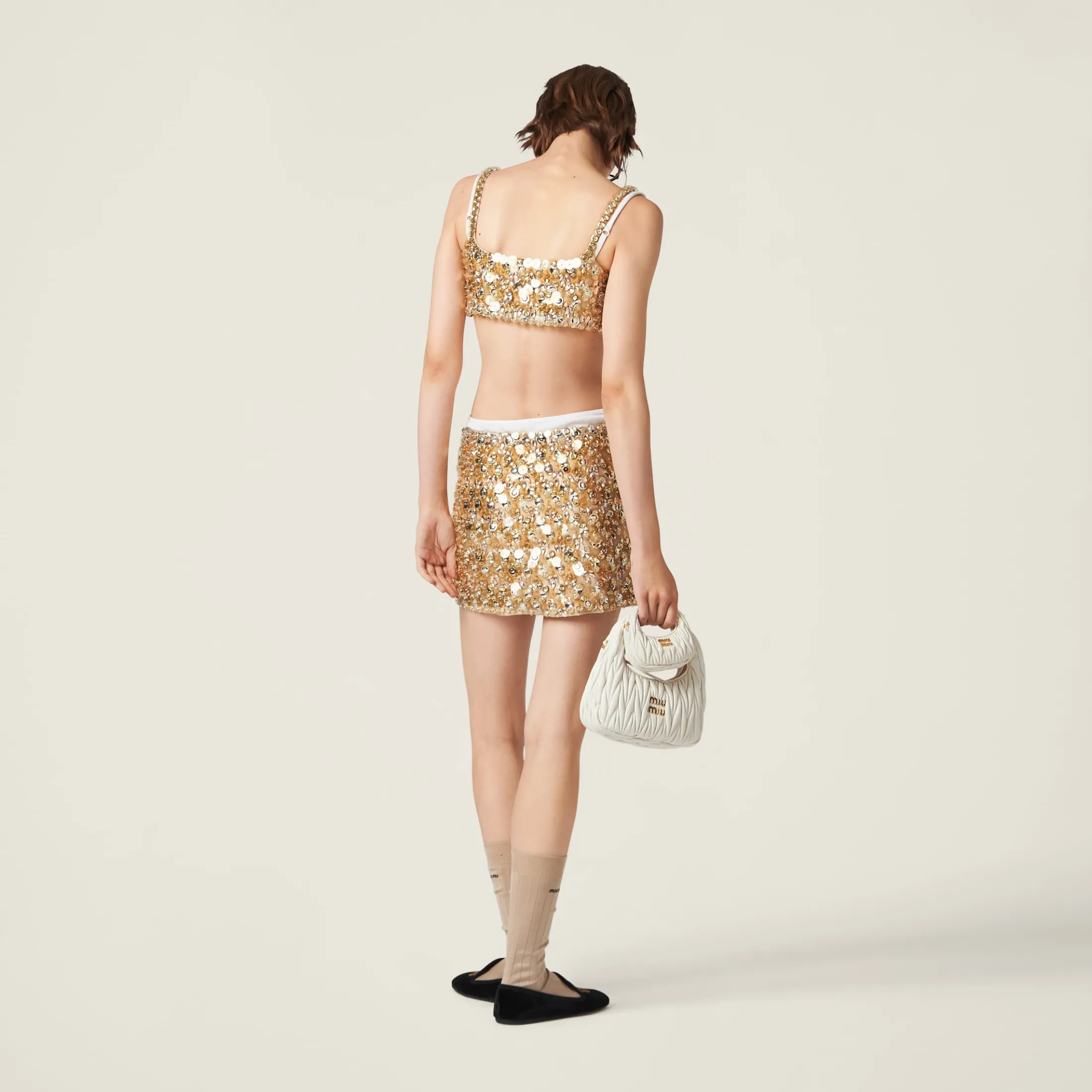 Sand Beige Silk And Wool Miniskirt | Miu Miu