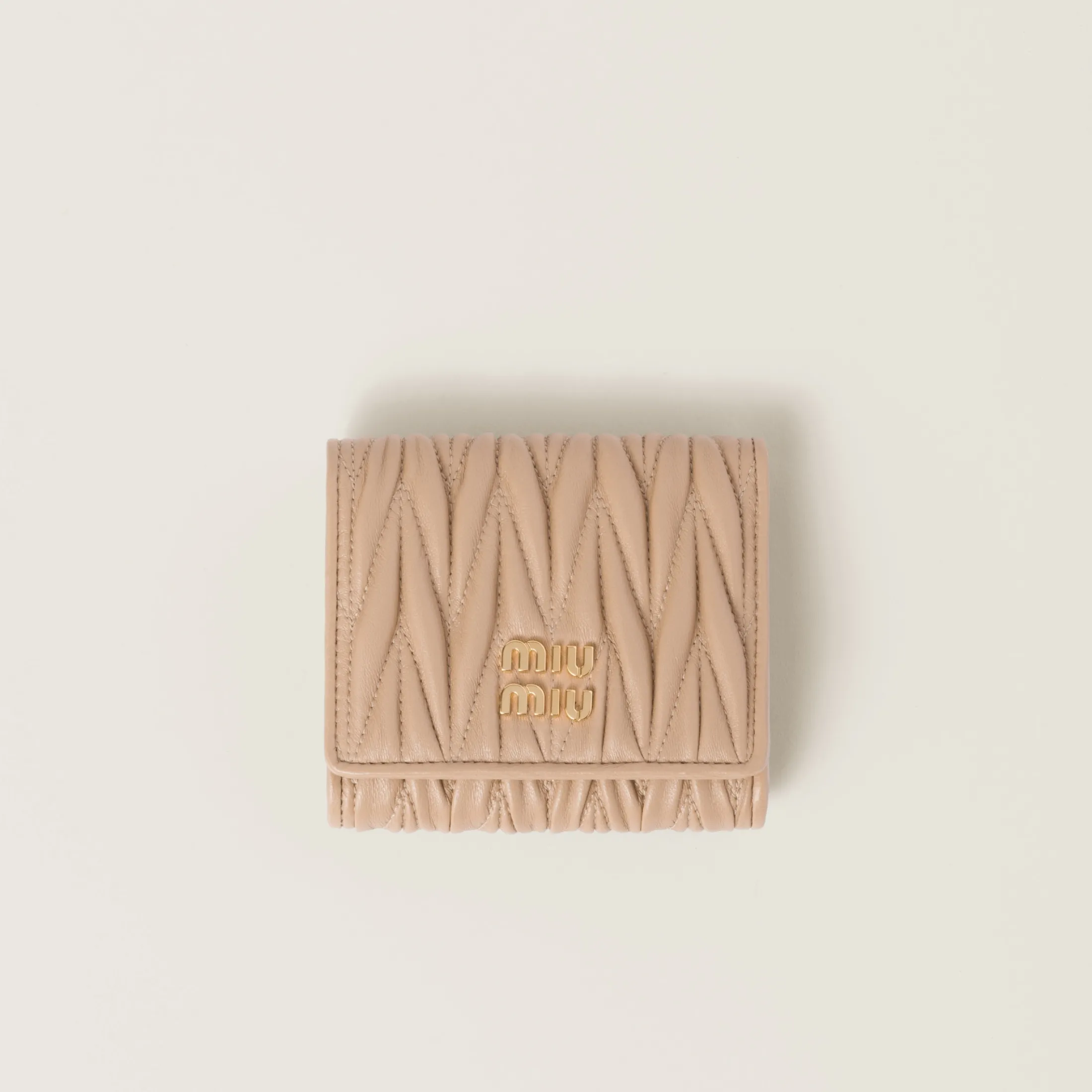 Sand Beige Small Matelassé Nappa Leather Wallet | Miu Miu