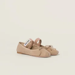 Sand Beige Suede Ballerinas | Miu Miu