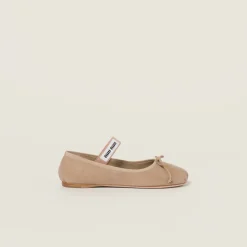 Sand Beige Suede Ballerinas | Miu Miu