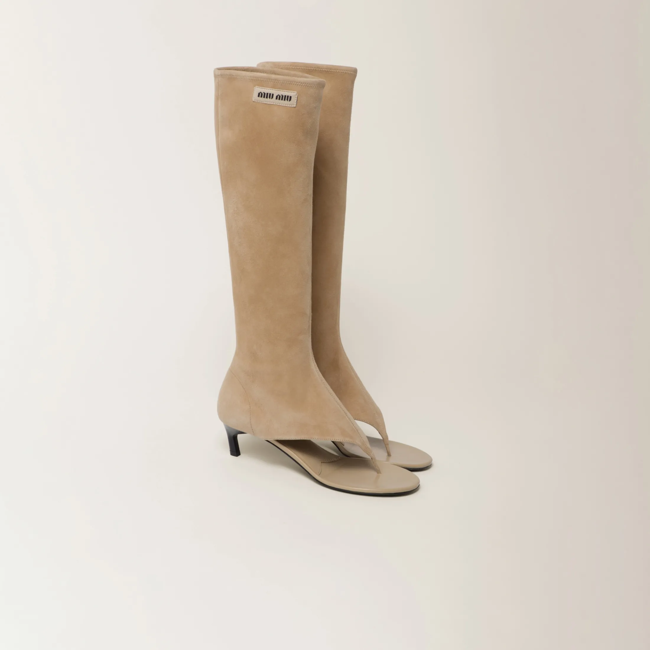 Sand Beige Suede Thong Boots | Miu Miu