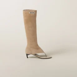 Sand Beige Suede Thong Boots | Miu Miu