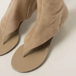 Sand Beige Suede Thong Boots | Miu Miu