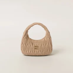 Sand Beige Wander Matelassé Nappa Leather Hobo Bag | Miu Miu