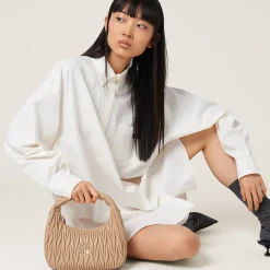 Sand Beige Wander Matelassé Nappa Leather Hobo Bag | Miu Miu