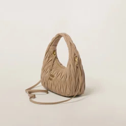 Sand Beige Wander Matelassé Nappa Leather Hobo Bag | Miu Miu