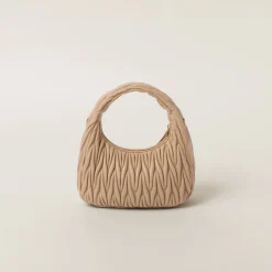 Sand Beige Wander Matelassé Nappa Leather Hobo Bag | Miu Miu