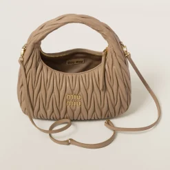 Sand Beige Wander Matelassé Nappa Leather Hobo Bag | Miu Miu
