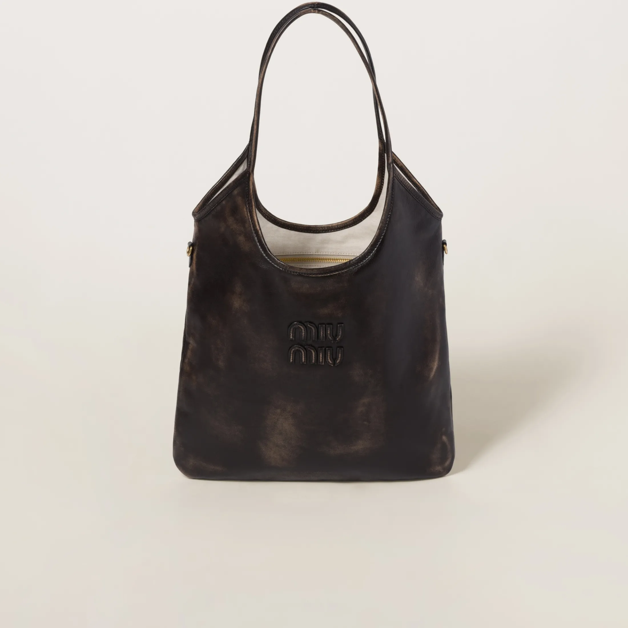 Sand/coffee Ivy Leather Bag | Miu Miu