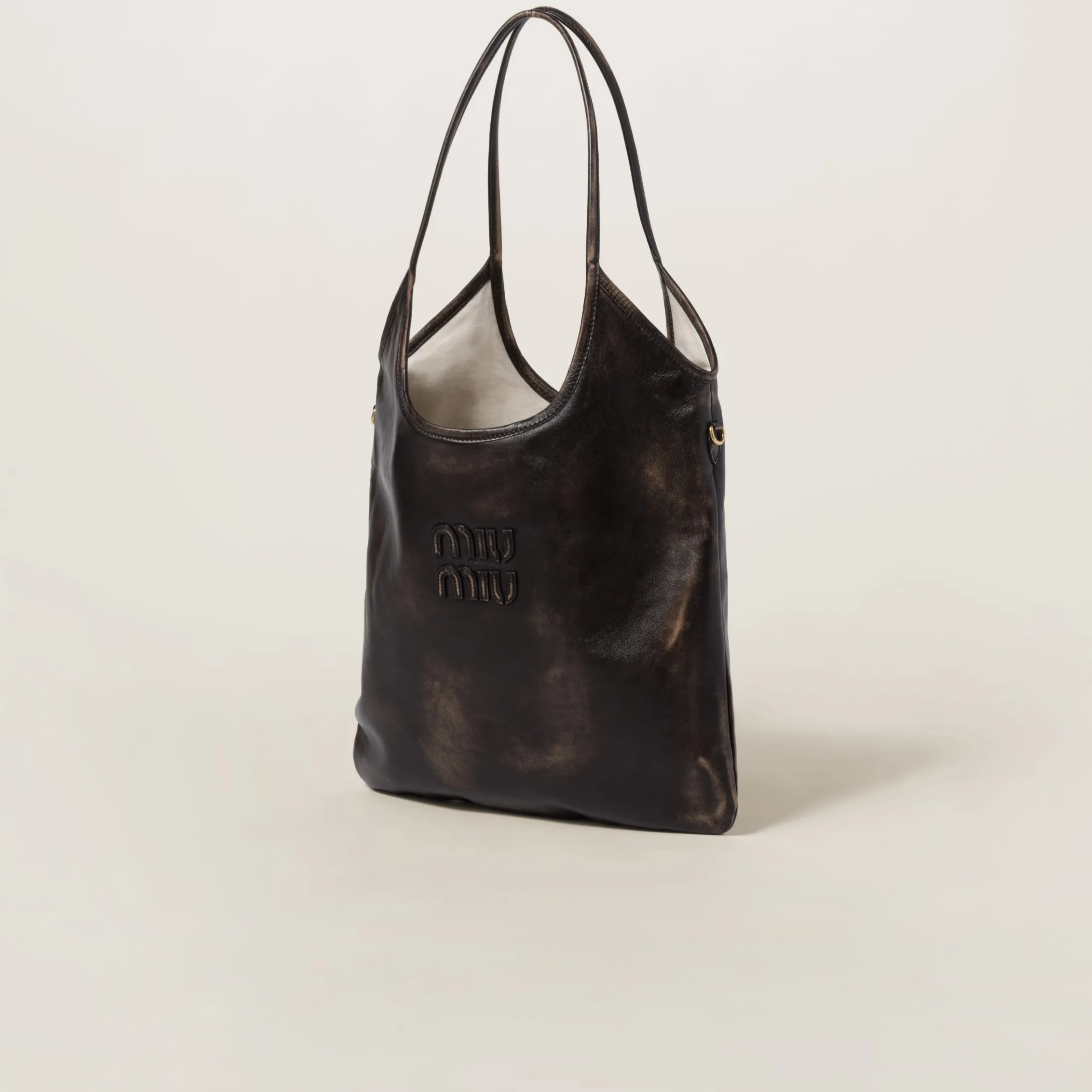 Sand/coffee Ivy Leather Bag | Miu Miu