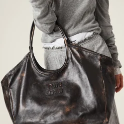 Sand/coffee Leather Tote Bag | Miu Miu