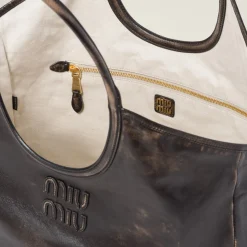 Sand/coffee Leather Tote Bag | Miu Miu