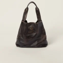 Sand/coffee Nappa Hobo Bag With Logo | Miu Miu