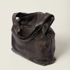 Sand/coffee Nappa Hobo Bag With Logo | Miu Miu