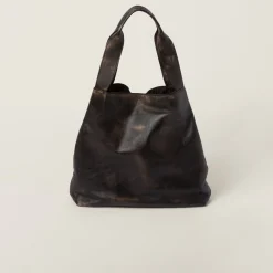 Sand/coffee Nappa Hobo Bag With Logo | Miu Miu
