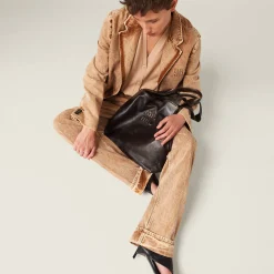Sand/coffee Nappa Hobo Bag With Logo | Miu Miu