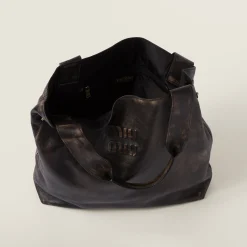 Sand/coffee Nappa Hobo Bag With Logo | Miu Miu
