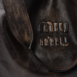 Sand/coffee Nappa Hobo Bag With Logo | Miu Miu