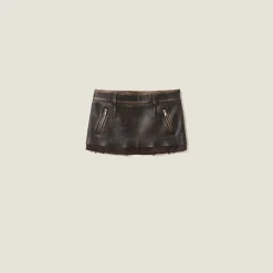 Sand/coffee Nappa Leather Skirt | Miu Miu