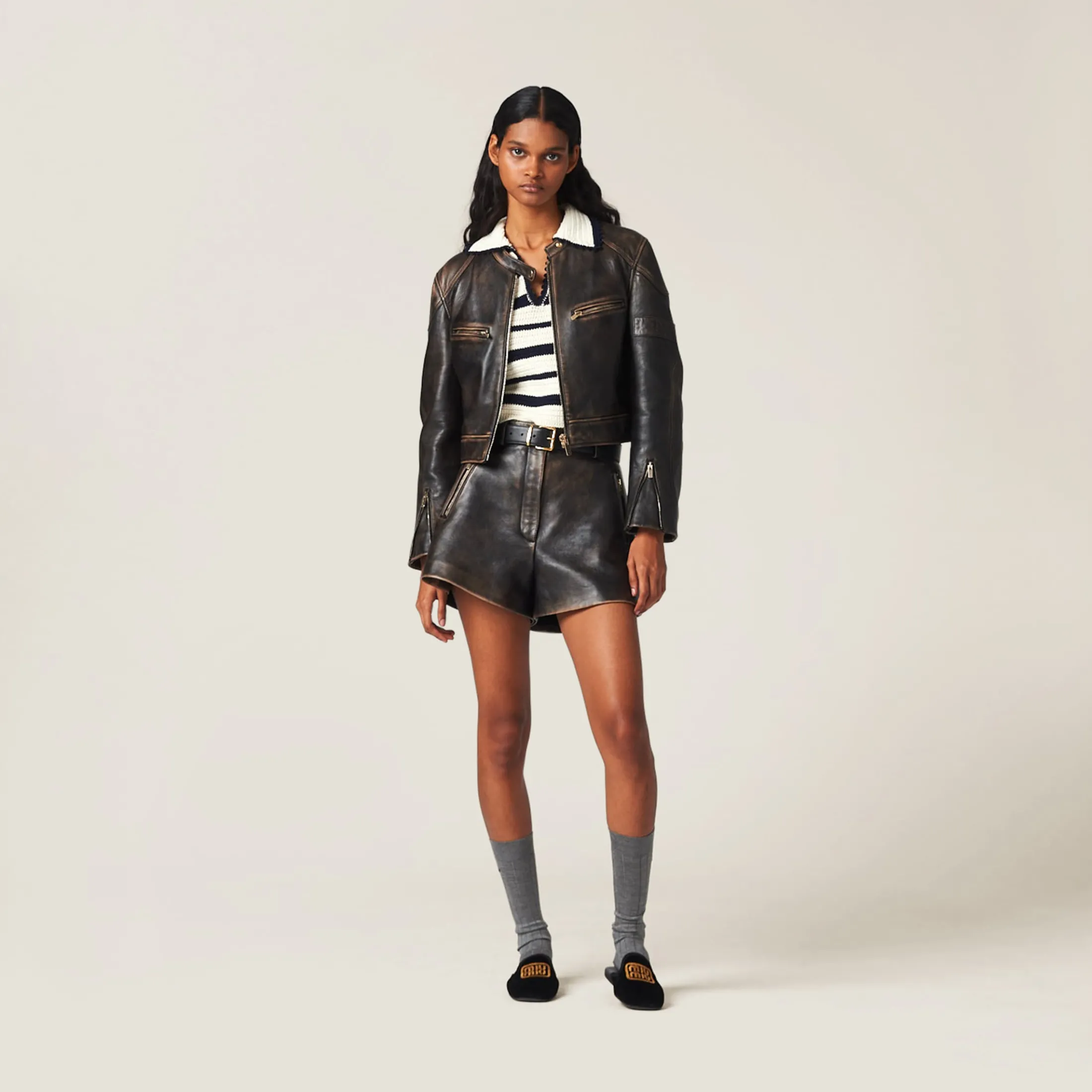 Sand/coffee Nappa Leather Shorts | Miu Miu